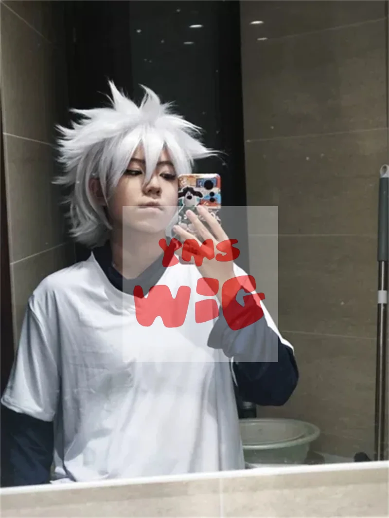 Парик для косплея японского аниме Killua Zoldyck серебристый короткий термостойкий