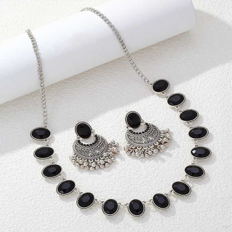 Элегантный комплект украшений из черных бусин для женщин индийские роскошные