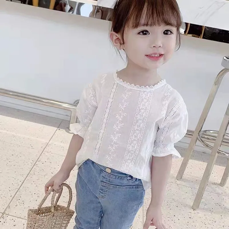 

Girls Summer Dress Female Baby Cotton Shirt Loose Version 2022 New Super Silk 1-8 Years Old Children's Short-sleeved Shirt