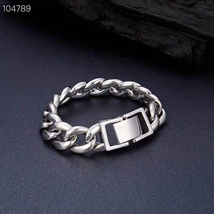 

S925 pure silver celebrity fashion hand jewelry contracted character han edition coarse men bracelets gifts light body
