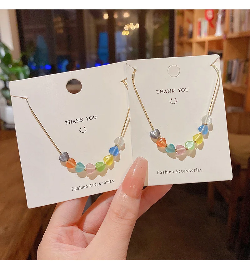 

Naive Romantic Pendant Necklace For Women Irregular Multicolor Stone Clavicle Chain New Simple Summer Fashion Jewelry