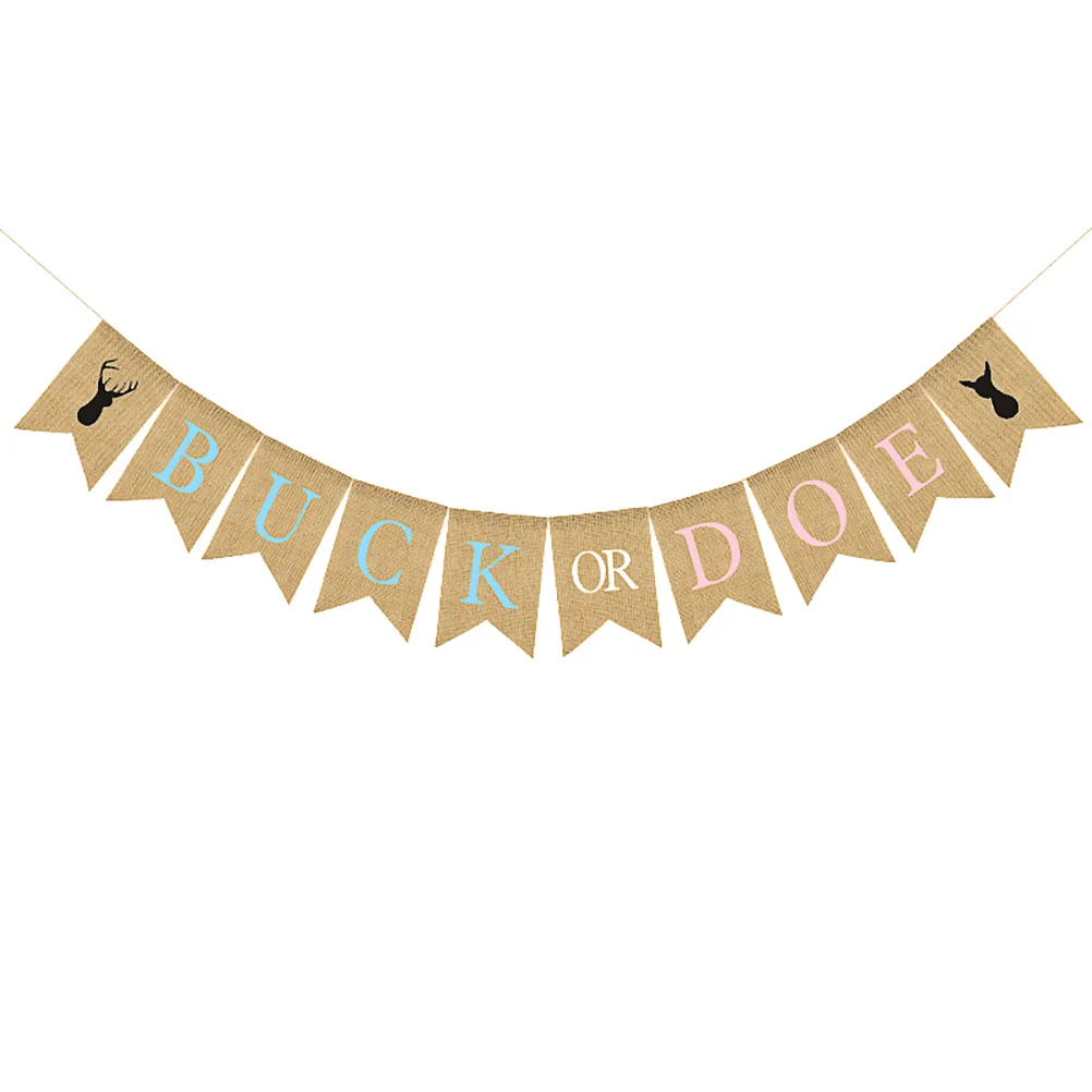 

Banner Baby Shower Party Buck Or Doe Linen Reveal Decoration Gender Backdrop Decorations Swallowtail Flag Sign Burlapinfant