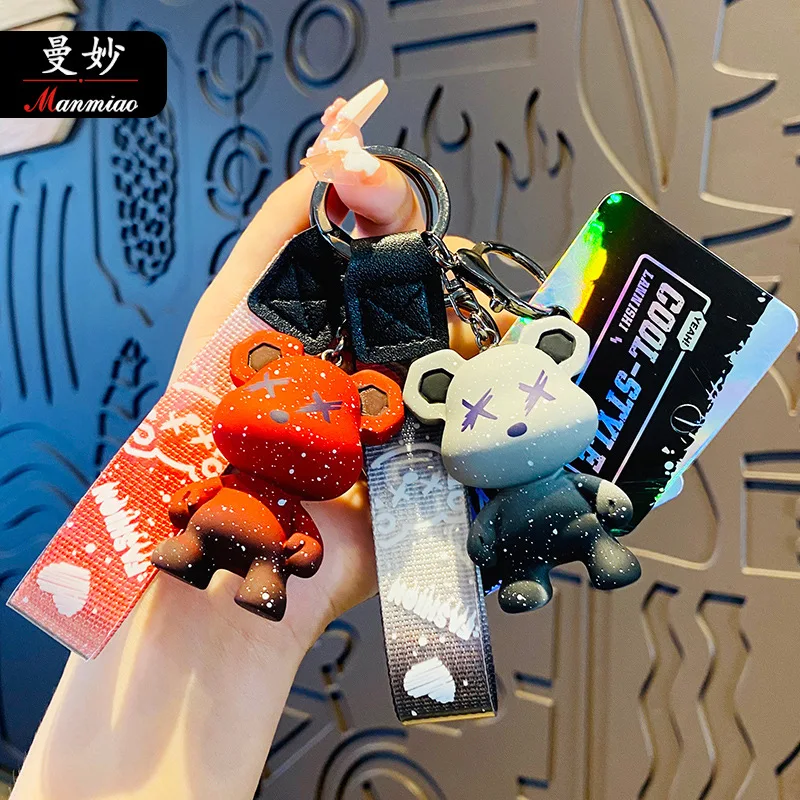 

Colorful Chameleon Bear Keychain Cartoon Unique Little Bear Doll Schoolbag Pendant Vehicle Key Chain Small Gift Wholesale