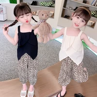 girls clothing kit summer suspender leopard print cropped mosquito pants two piece set 2022 childrens suit