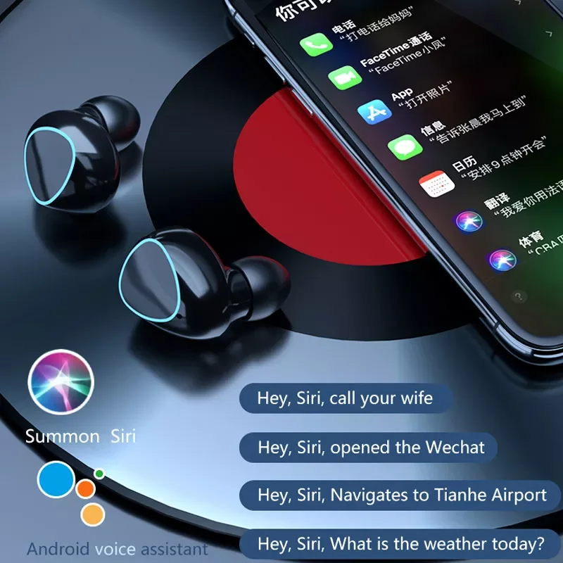Фото Беспроводные наушники Bluetooth V5.0 TWS, беспроводные наушники со светодиодным дисплеем и внешним аккумулятором, гарнитура с микрофоном №2