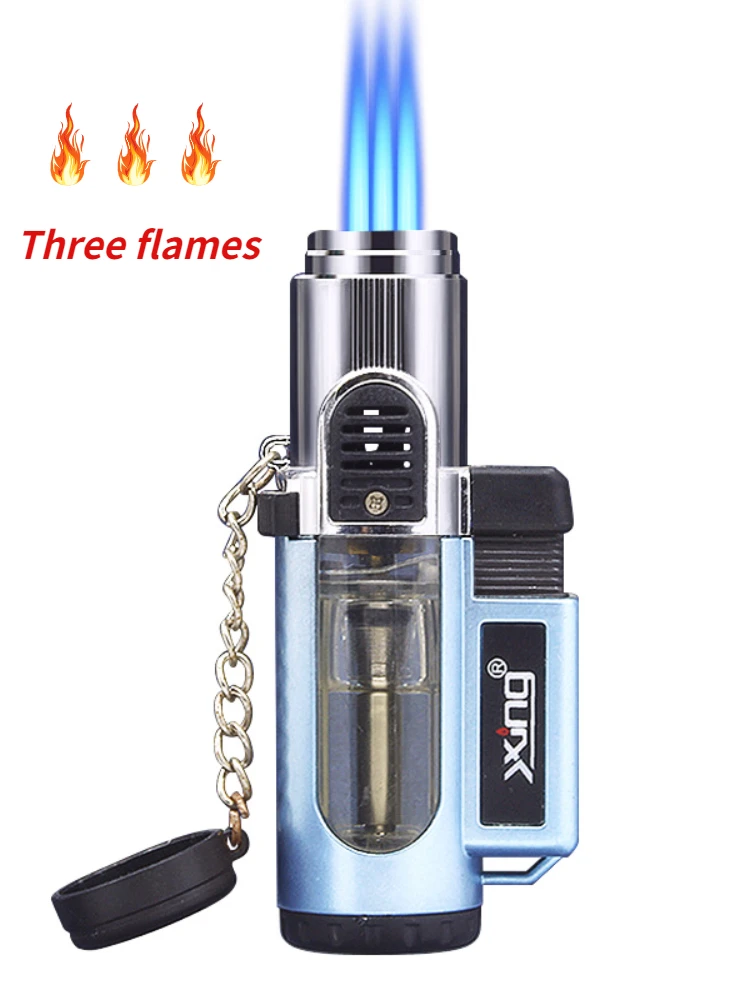 

Popular transparent three-direct-flow cigar lighter key chain pendant large fire inflatable lighter cigarette accessories gift
