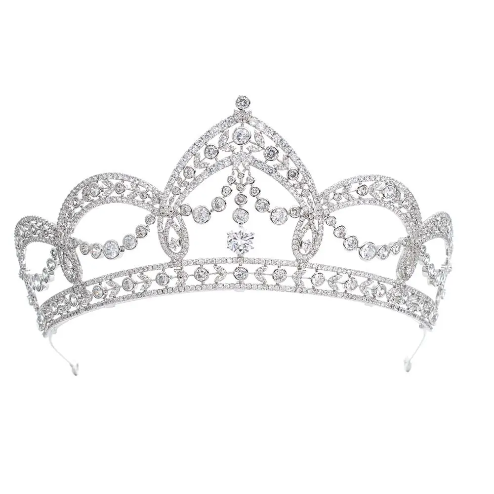 Cubic Zirconia Wedding Bridal Princess Big Tiara Crown Women Girl Prom Hair Jewelry Accessories Real Platinum Plated CH10293