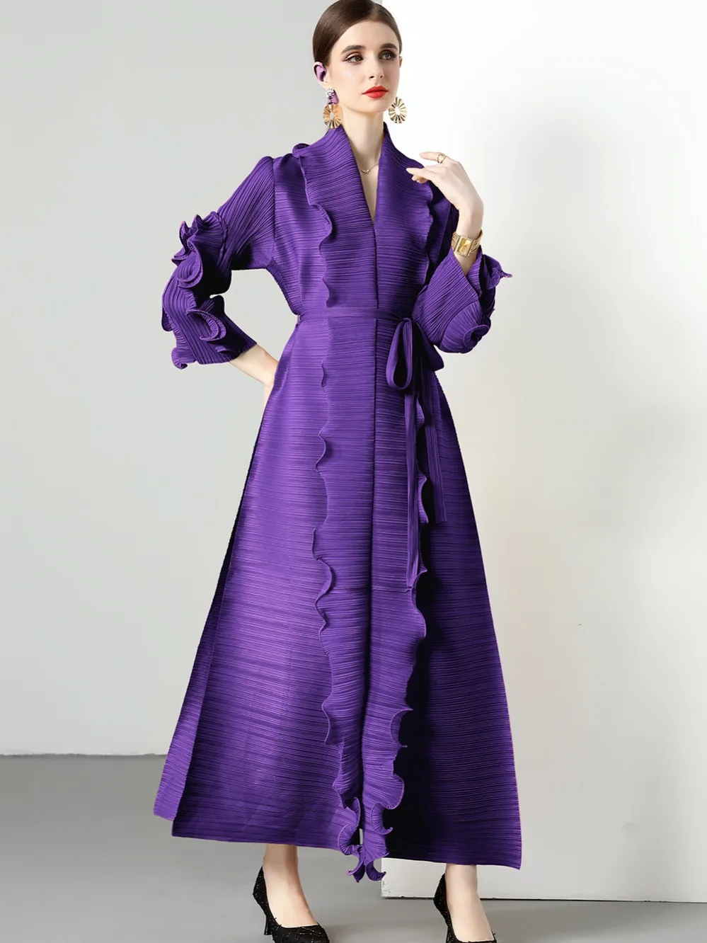 Оригинальное качество миаке новое эластичное женское платье с длинными рукавами