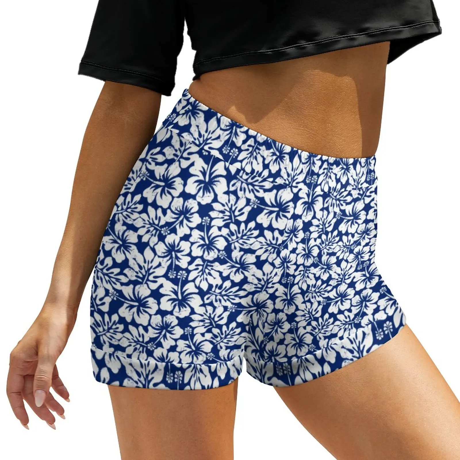 

Retro Flower Shorts Female Tropical White Hibiscus Streetwear Print Shorts High Waist Oversized Short Pants Vintage Bottoms