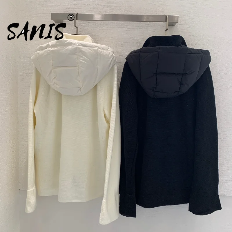 Sanis 2021 Autumn Spring Mid Season Luxury Runway Design Hooded Knitted Down Front Loose Wide Cardigan coats  jacket women enlarge
