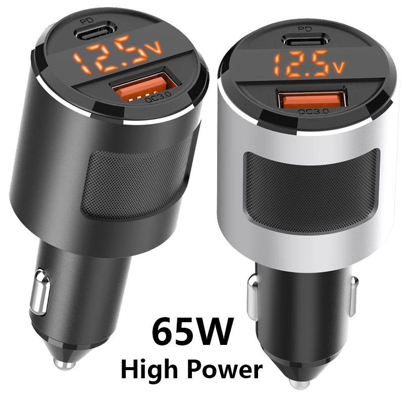 

65W USB C Car Charger,2-PortS PD 65W QC3.0 18W for xiaomi HUAWEI TYPE C laptop tablet iphone 13/12 S20/21Note 10