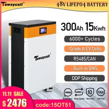 Tewaycell 48V 51.2V 300Ah 15KWh Lifepo4 Battery Pack Powerwall 310Ah Built-in BMS ESS Home Energy Solar Storage System NO TAX