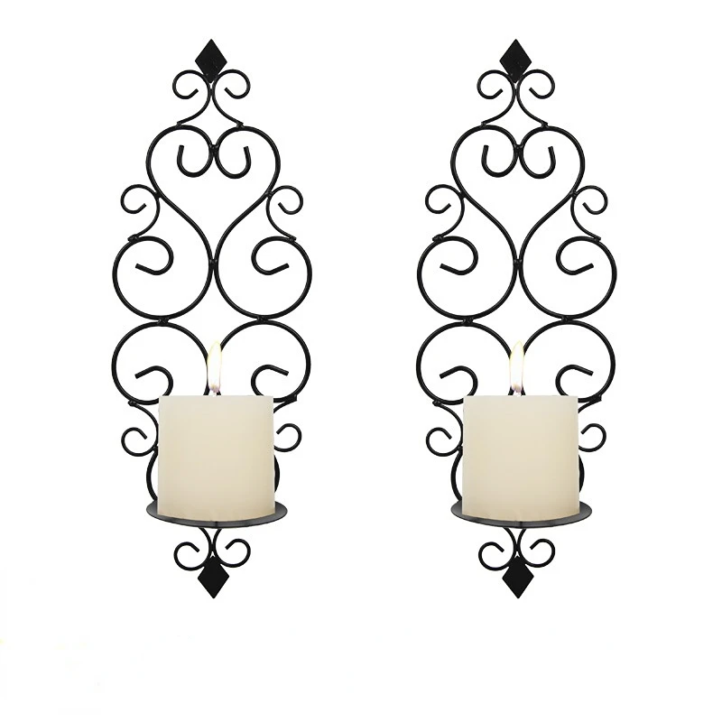 

2pcs European Style Candle Holder Classical Curved Flower Wall Hanging Candle Holder Black Column Wax Tray Candle Holder