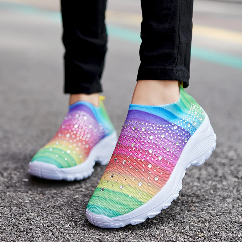 

Flats Sports Shoes Sneakers 2022 New Spring Summer Designer Crystal Mesh Casual Cozy Loafers Running Breathable Vulcanized Shoes