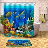 tropical fish shower curtain undersea turtle waterproof bath curtains for bathroom bathtub bathing cover large wide 12pcs hooks