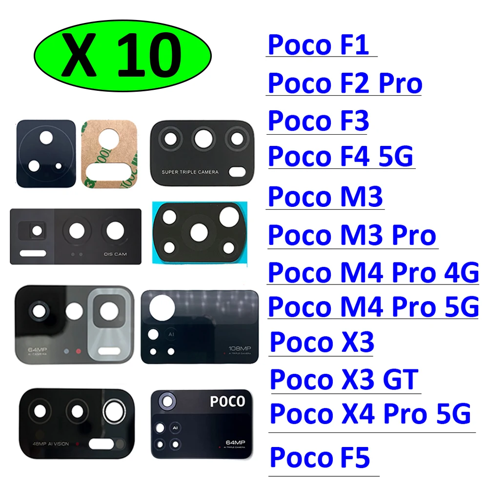Стеклянный объектив для задней камеры Xiaomi Redmi Poco F1 F2 F3 F4 F5 X3 GT X4 M3 M4 Pro 4G 10 шт.