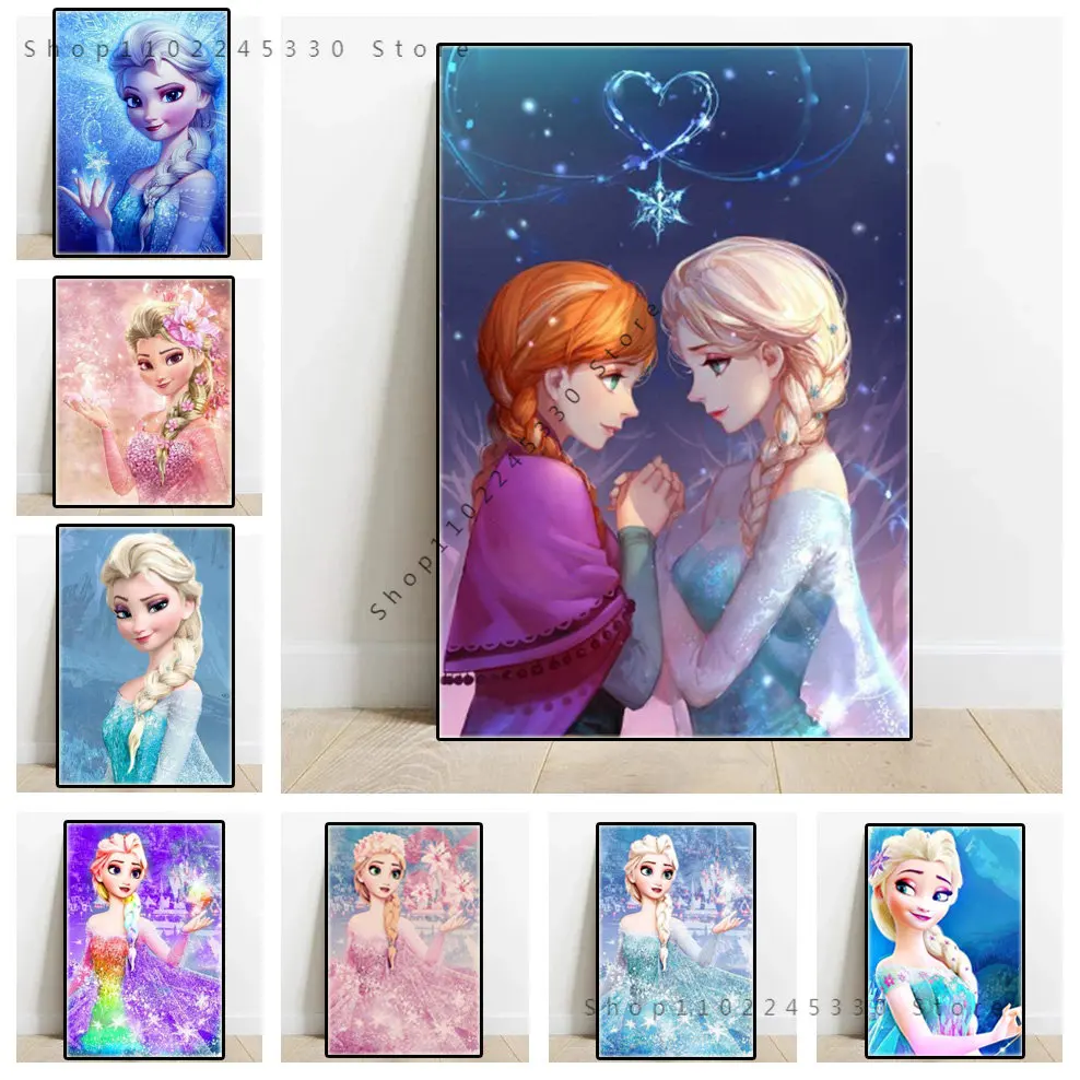 

Disney Frozen Princess Posters Anna & Elsa Cartoon Figure Canvas Painting Prints Wall Art Pictures Living Girls Room Decor