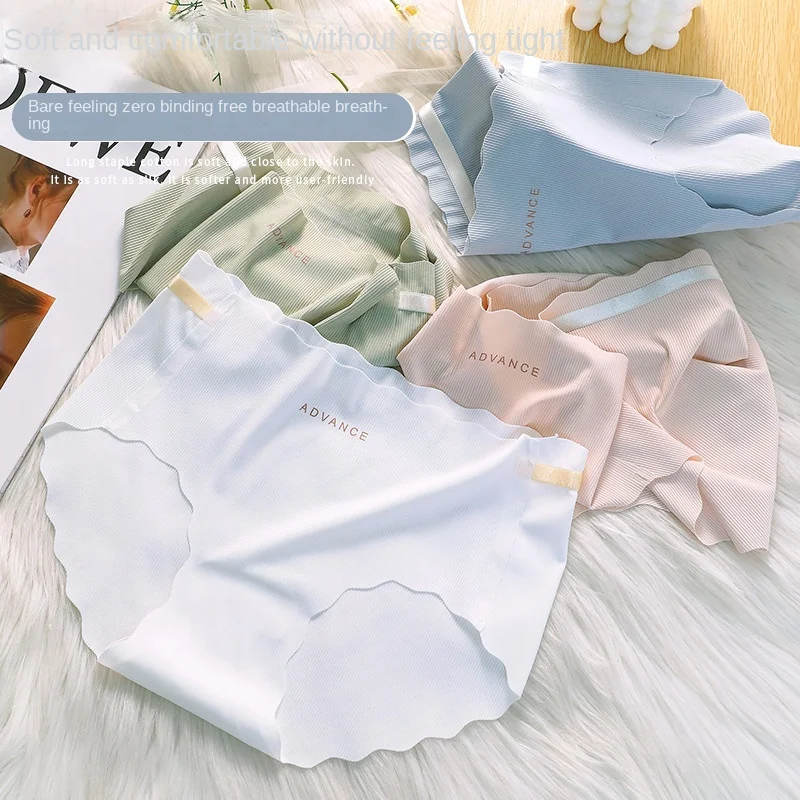 

Женское нижнее белье, летние бесследные шелковые трусики, сексуальные однотонные трусики, хлопковые трусы со средней талией для девушек, же...