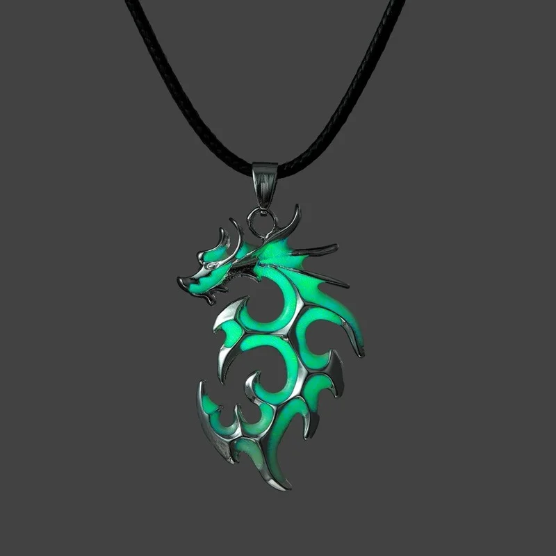 

Luminous Hollow Zodiac Dragon Necklace for Men Domineering Flame Pendant Necklaces Chinese Fashion Women's Jewelry Accessories