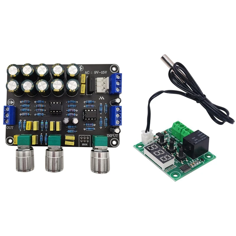 

2Pcs XH W1209 DC 12V Heat Cool Temperature Control Switch & 1 Pcs Dual NE5532 Replaceable Tone Preamp Board