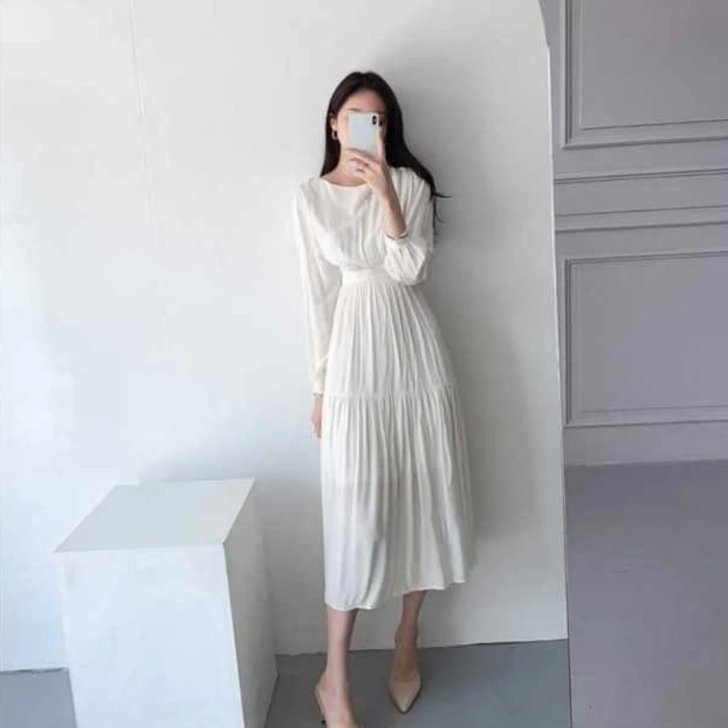 Nomikuma корейское шикарное платье трапециевидной формы женское однотонное с тонкой