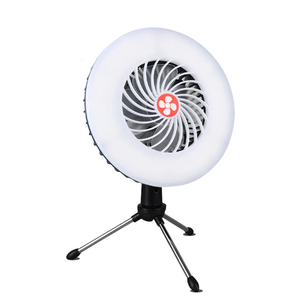 

USB Charging Electric Fan Multifunctional Outdoor Portable Silent White With Light Tripod Battery Level Display