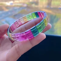 genuine natural colorful tourmaline bracelet bangle clear rectangle beads 1174mm brazil rainbow tourmaline women men aaaaaaa