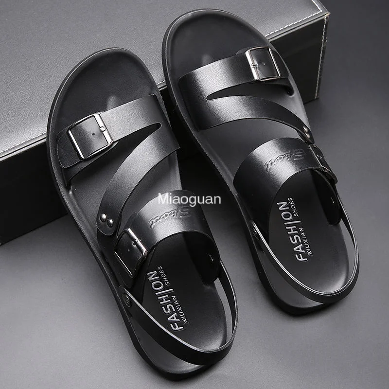 

Fashion Comfortable Men's Sandals Solid Color Open Toe Mens Summer Sandals 2023 New Slippers Beach for Male Leather PU Footwear