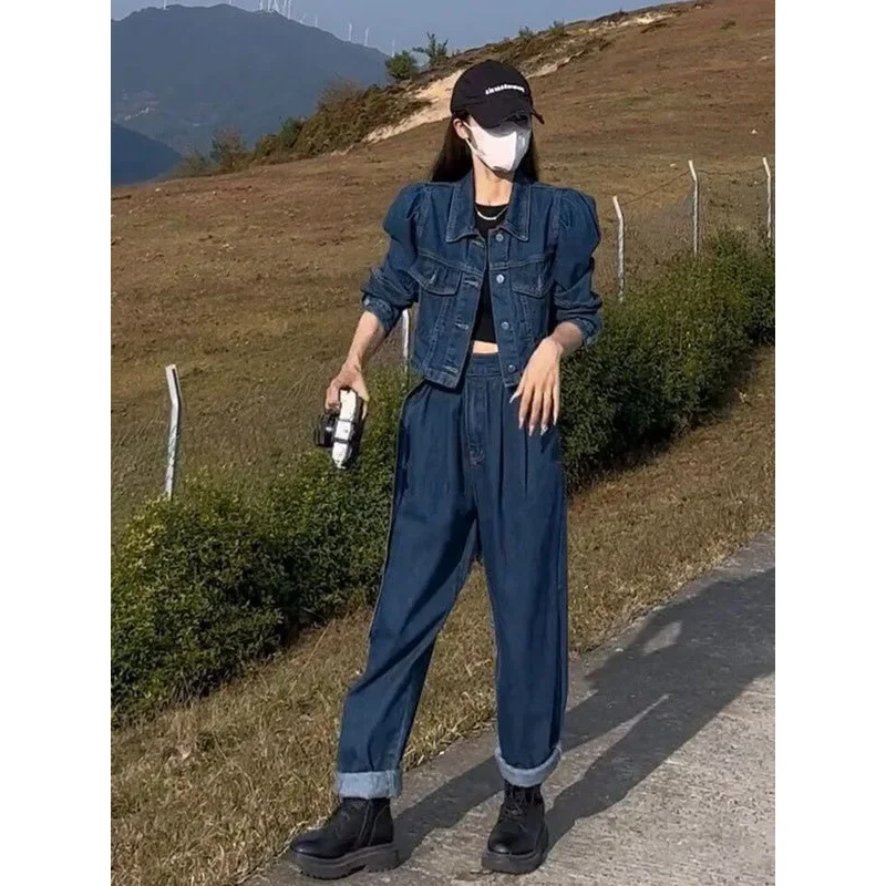 Женский осенний Новый джинсовый пиджак с солеными рукавами укороченные брюки