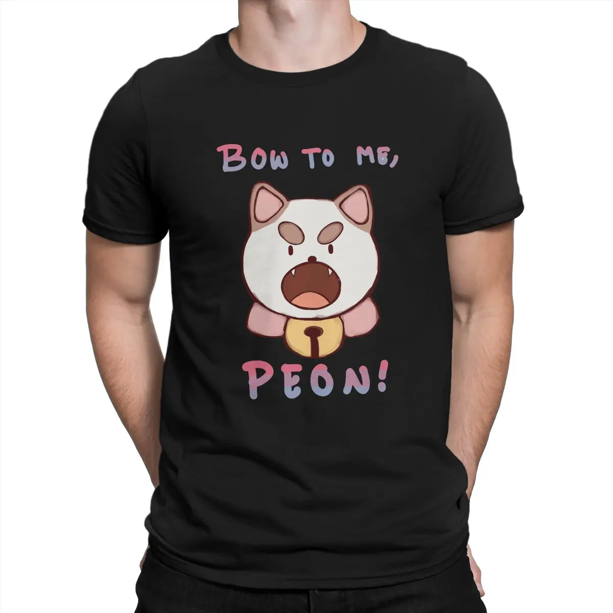 

Casual Bow to Me Peon Classic T-Shirt for Men Crew Neck Cotton T Shirt Bee And Puppycat Cartoon Short Sleeve Tee Shirt