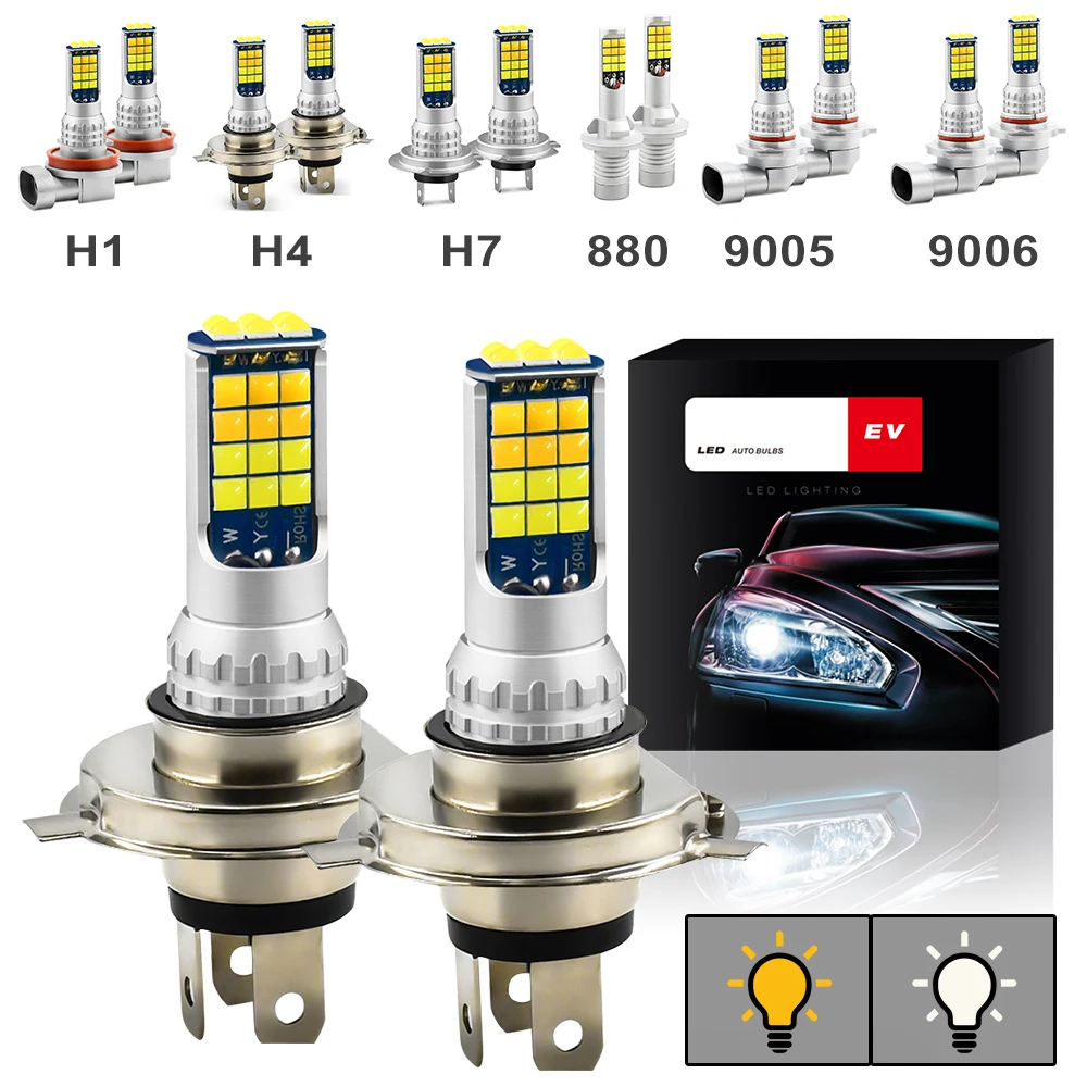 

Дневные ходовые огни для автомобиля, 2 шт., 100 Вт, 6000 К, белые/3000K Желтые Лампы головного света, H8/H9/H11/880/881/5202/HB4/9006/HB3, дневные ходовые огни
