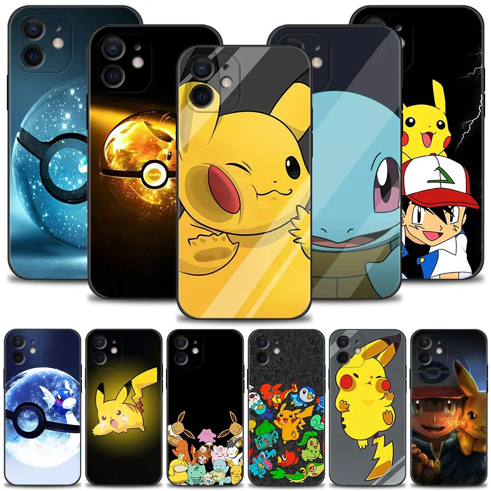 

Silicone Case For Apple iPhone 13 12 11 Pro Max Mini XS Max XR X 7 8 6 6S Plus 5 5S SE 2020 Cover Pokemon Pikachu Squirtle Paste