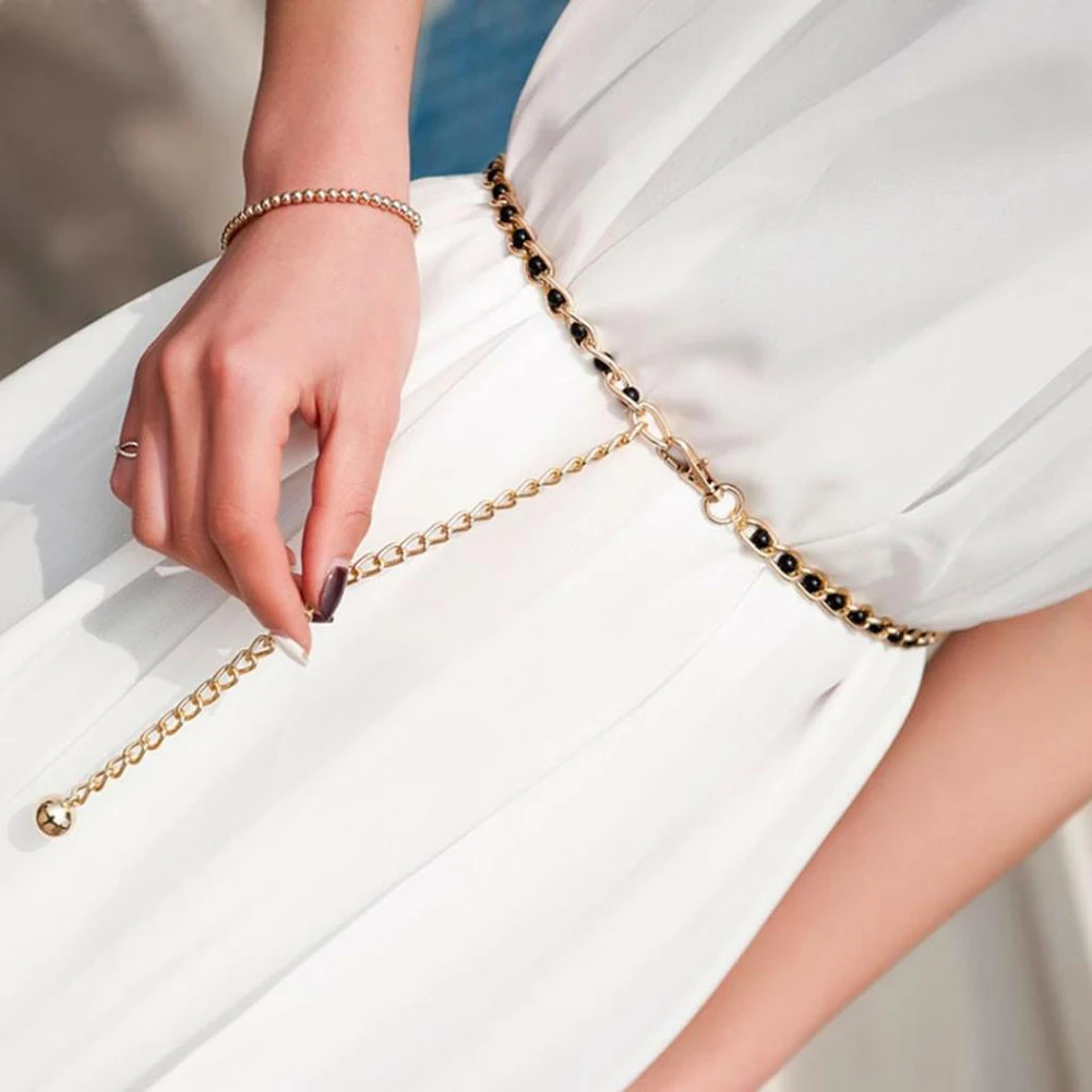

New Metal Pearl Waist Chain Belt For Women Adjustable Gold Chain Long Tassel Belts Female Summer Dress Decorative Waistband
