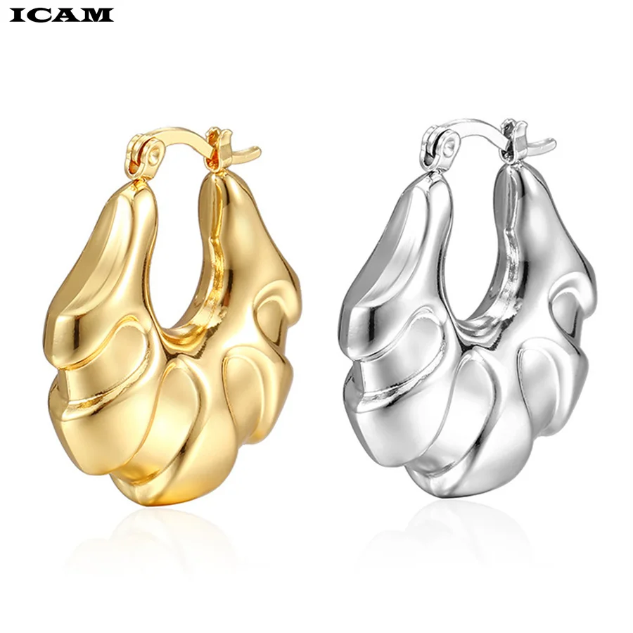 Женские серьги-кольца из нержавеющей стали с геометрическим рисунком