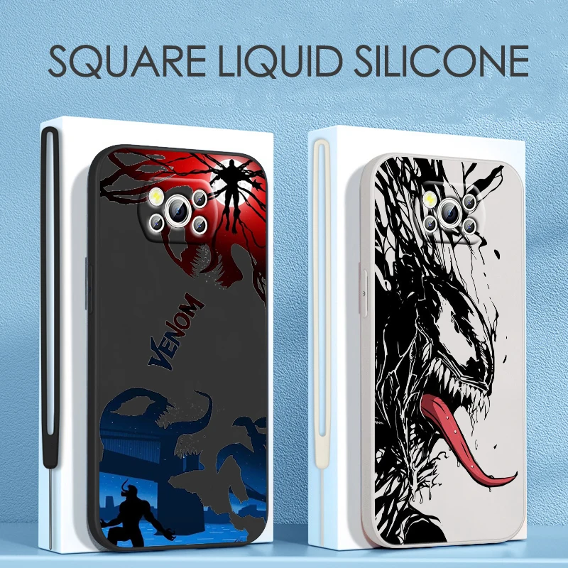 

Venom Marvel Hero For Xiaomi POCO C50 C40 X4 M5S F4 M4 X3 F3 M3 C3 Pro GT NFC 4G 5G Liquid Rope Silicone Phone Case