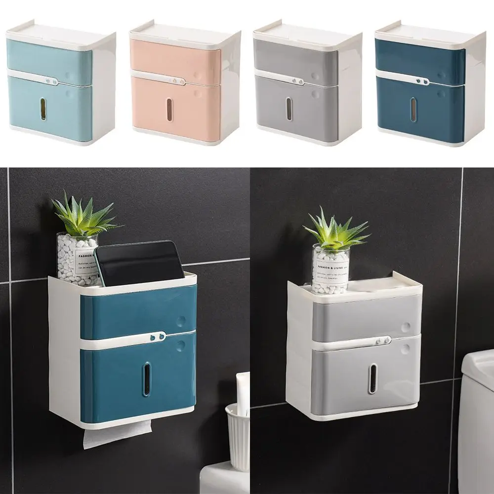 

Wall Mounted Waterproof Kitchen Paper Storage Tissue Box Shelf Toilet Paper Holder Storage Rack Roll/Draw Paper Dispenser