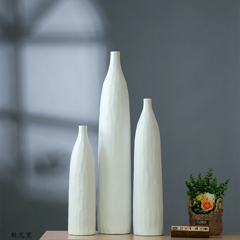 

Nordic White Resin Creative Large Floor Flowers Vases Home Decor Crafts Room Decoration Vintage TV Cabinet Vases Resin Statue