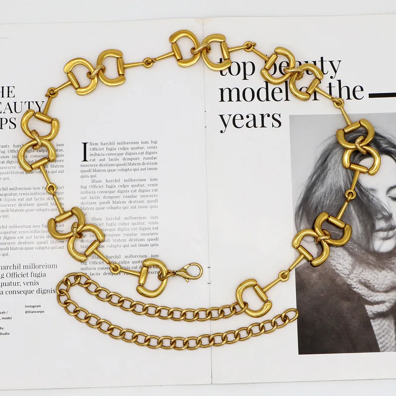 

Fashion metal waist chain female retro copper gold letter buckle D buckle waist chain Joker European andskirt waist belt