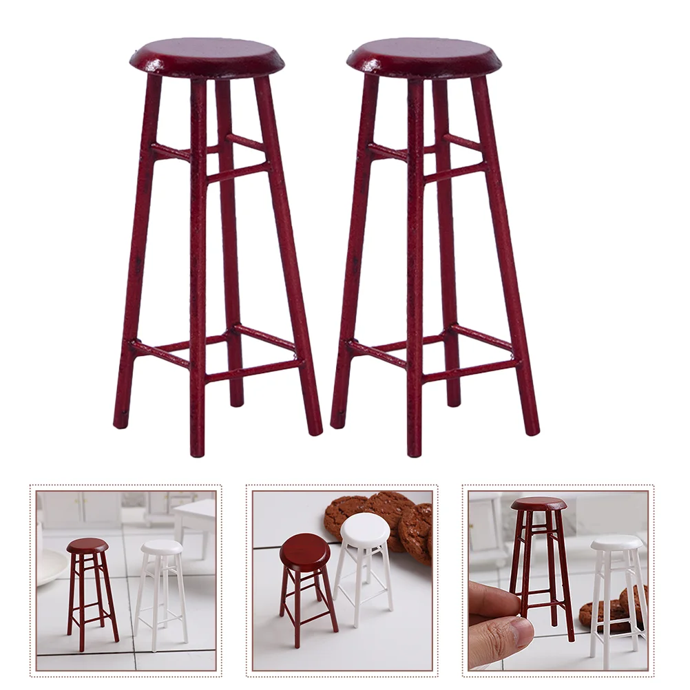 

2 Pcs Pedestal Stool Mini Furniture Model Small Miniture Decoration Miniature Scene House Wood Foot Stools Dollhouse chair