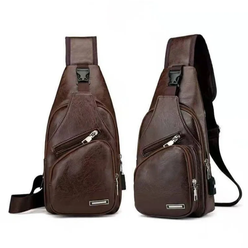 Men's  Chest Bag Designer Men Crossbody Package PU Leather Shoulder Bags Package Travel Chest Bag USB men bag  bag for men