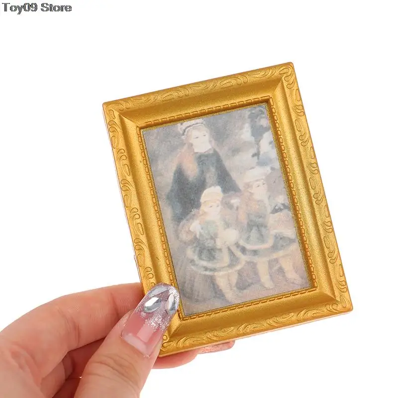1/2Pcs 1:12 Mini Dollhouse DIY Miniature Photo Frame Antique Oval Square Frame Oil Painting Doll House Scene Decor Accessories