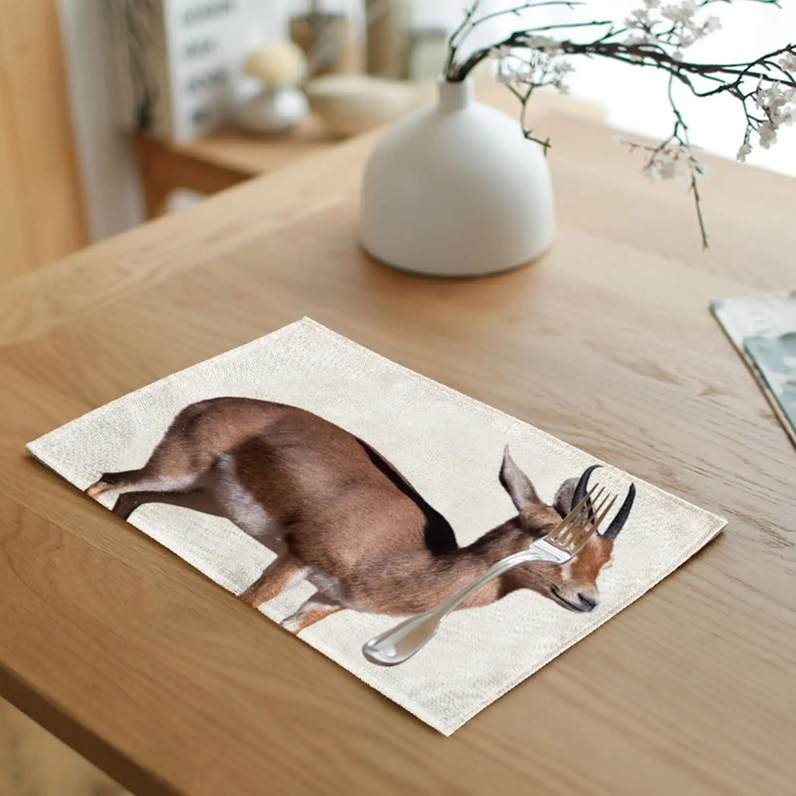 

Dinner Mats Fabric Brown Placemats for Kitchen Table Solid Table Mats Set Place Mats Indoor Cotton Linen