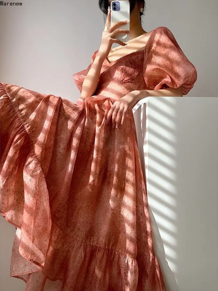 

Платье женское шифоновое средней длины с коротким рукавом, в стиле ретро