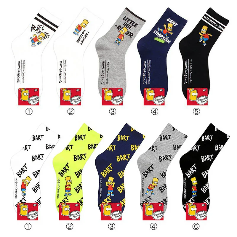 

Ladies Happy Socks Men and Women Cartoon Simpson Socks Set with Homer Simpson and Bart Simpson Harajuku