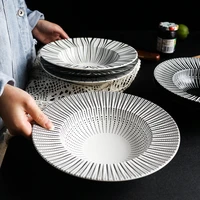 matte black and white porcelain dinner bowl geometry kitchen plates ceramic tableware food dishes salad dish