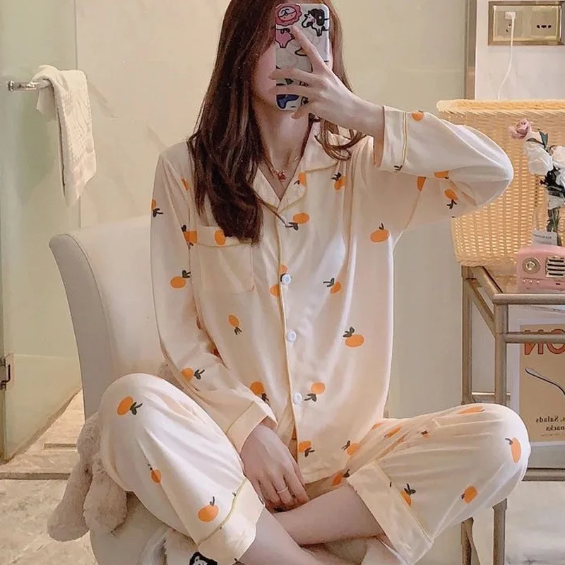 SP&CITY Cartoon Cute Patterned Cotton Long Sleeve Pajamas Suit Women’s Korean Fashion Breathable Sleepwear Spring Autumn Pajamas