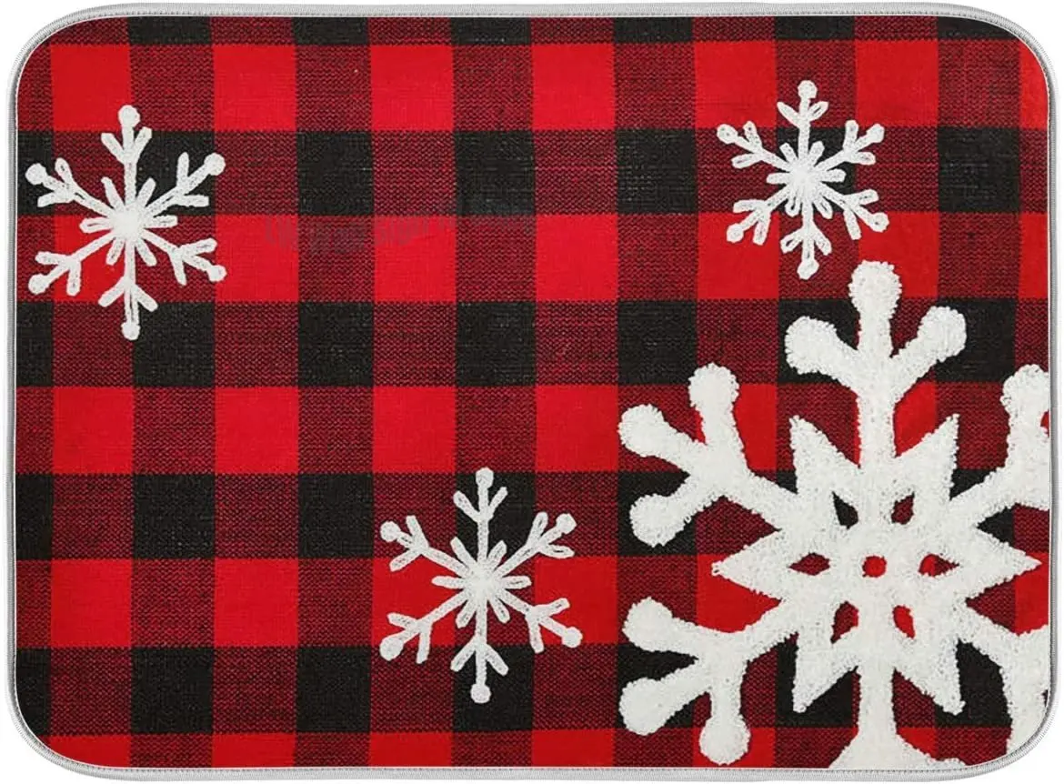 

Christmas Red Plaid Snow Snowflake Dish Drying Mat 18x24 inch