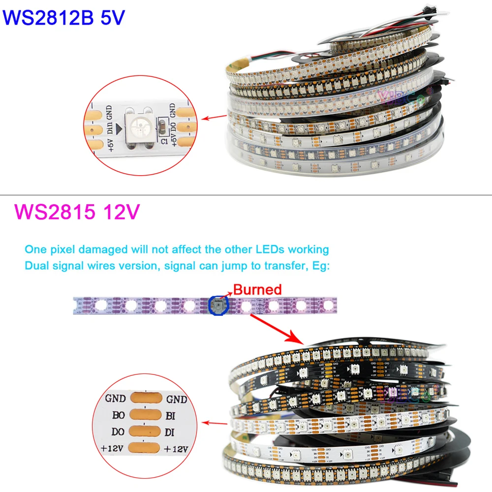 

5V 12V WS2812B WS2812 WS2815 LED Strip WS2811 IC addressable 5050 RGB pixel 30/60/74/96/144 LEDs/m Magic Light Tape IP30/65/67