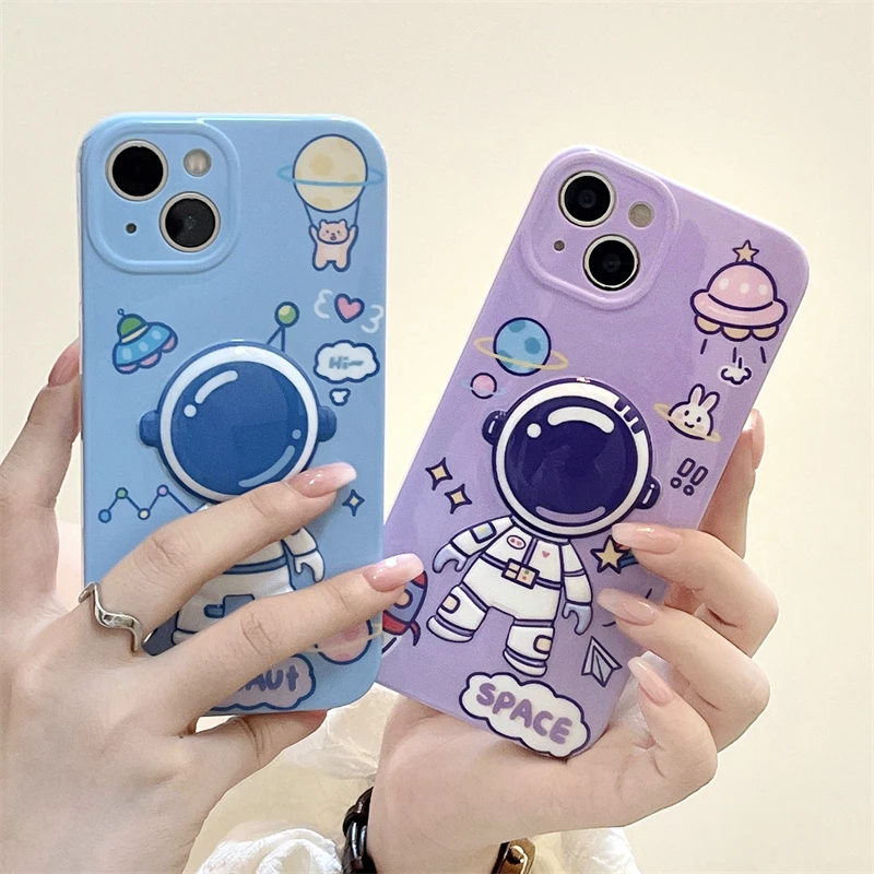 

Cute Astronaut Phone Case For iPhone 13 11 12Pro Max XS Max XR X 8 7Plus Square Frame Pattern Shockproof Silicone Cover