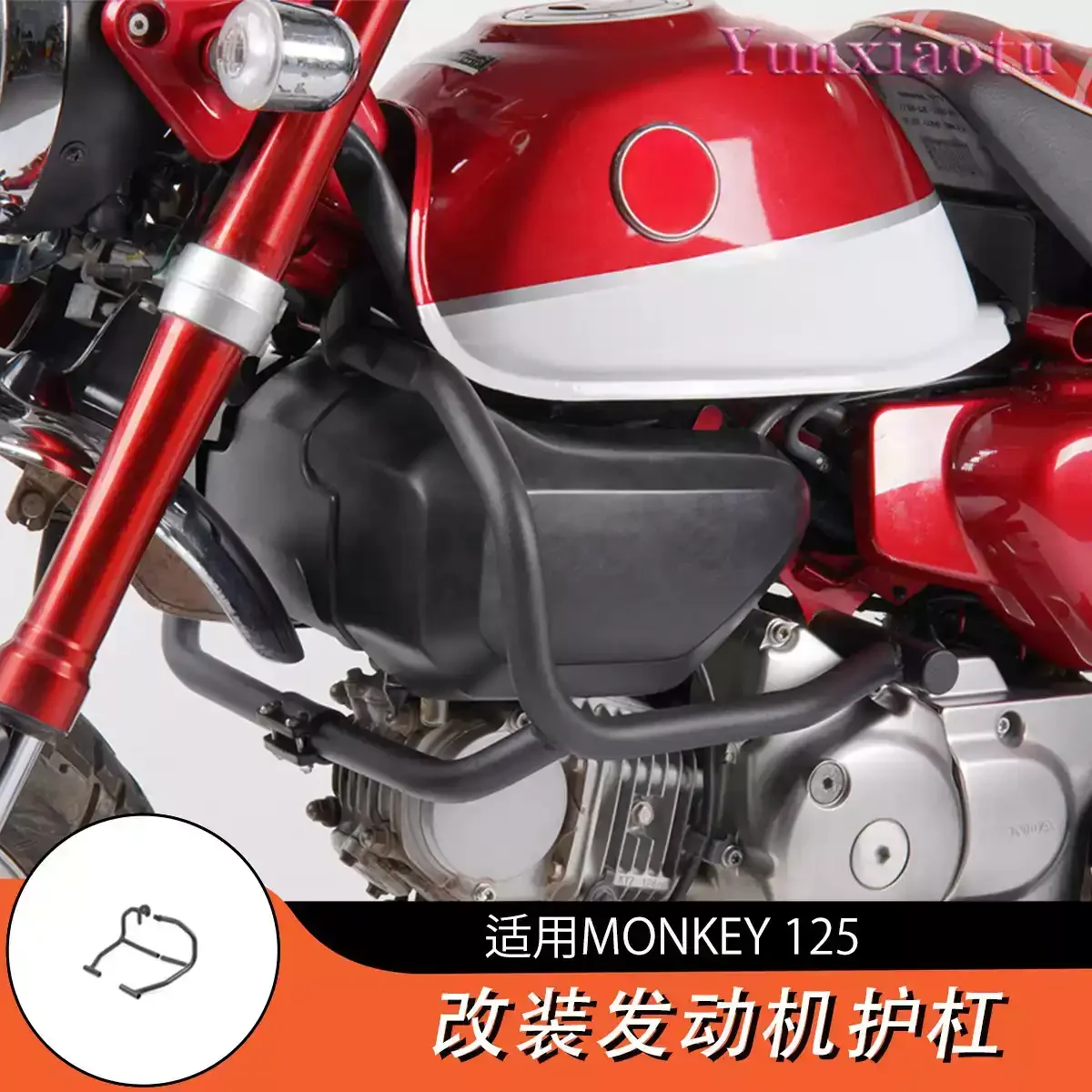 Фото Защитная дуга двигателя мотоцикла (черная) для Honda MONKEY 125 2018-2024, противоударная, предотвращающая падение №3